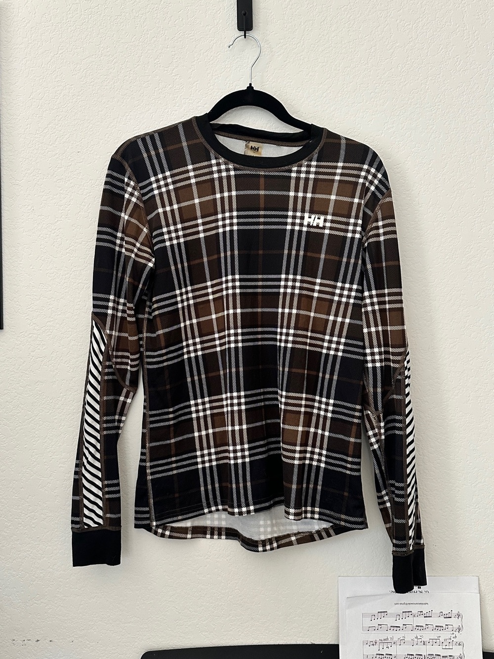 Helly Hansen HH Lifa Active Brown Plaid Base Layer Crew Long Sleeve Thermal Ski